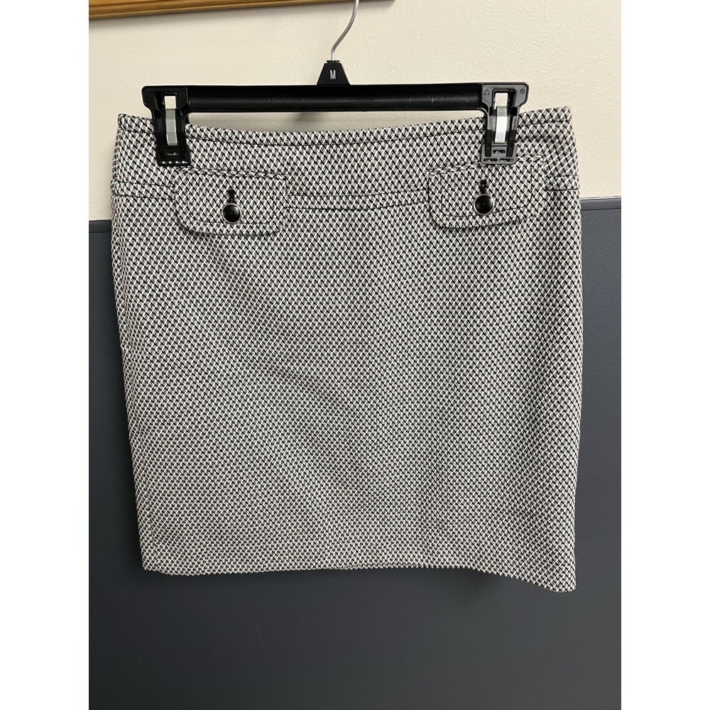 Loft Ann Taylor Houndstooth Skirt Size 4 Black White Lined Pockets Womens‎